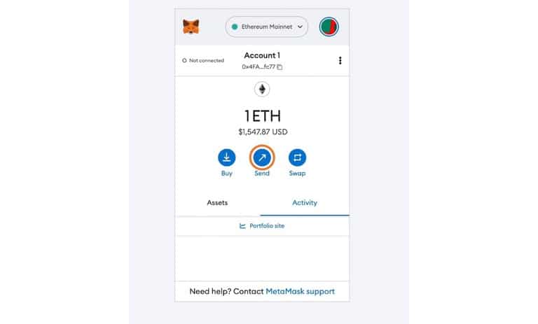 ارسال رمزارز در metamask